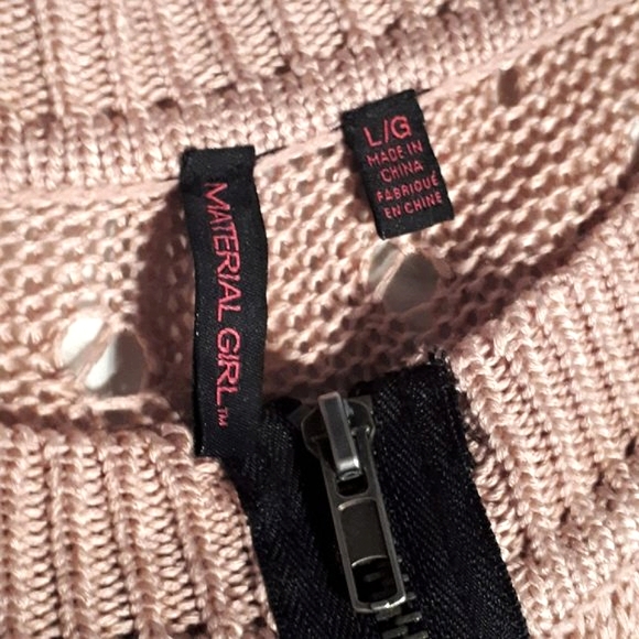 MATERIAL GIRL Women's Vintage Pink Sweater with Zip Up Front Size Large - Picture 3 of 4